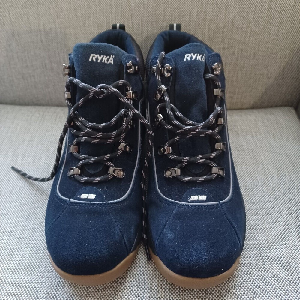 Ryka Womens Terrain Boots 10W Blue Suede Leather Walking Hiking High Top Lace Up